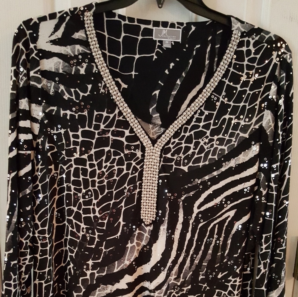 JM Collection beaded blouse, NET, Size 2X